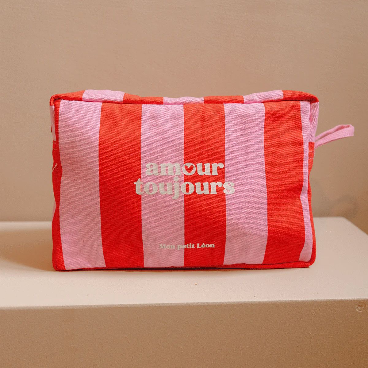 Trousse de toilette coton - Rayures rose et rouge, Amour toujours