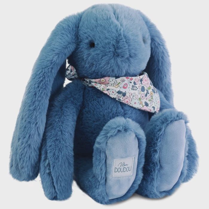 Lapin fleurette bleu 35cm