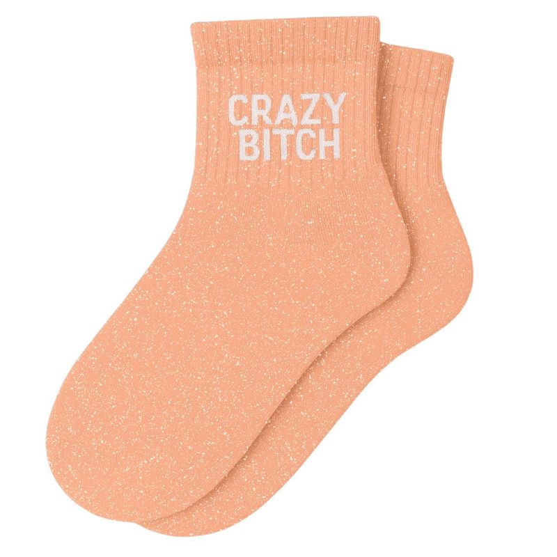 Chaussettes Courtes à Paillettes "Crazy Bitch" Peach