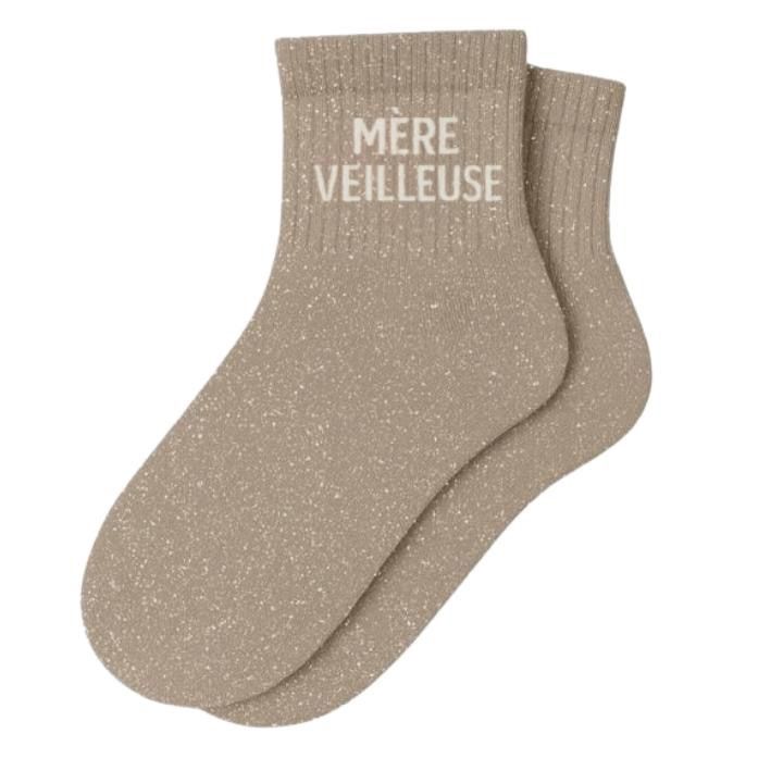 Chaussettes Courtes à Paillettes "Mère Veilleuse" Beige