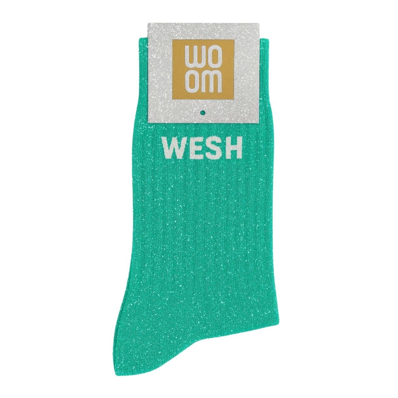 Chaussettes à Paillettes à Message "Wesh" Vert