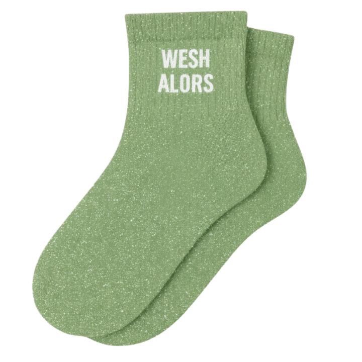Chaussettes Courtes à Paillettes "Wesh Alors" - Vert Amande