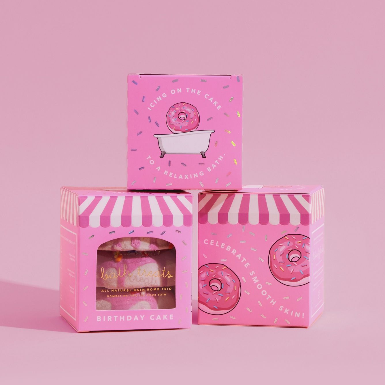 Trio de bombes de bain - Donuts, Parfum: Parfum Gâteau d'anniversaire