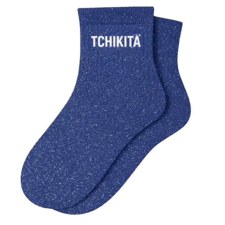 Chaussettes Courtes à Paillettes "Tchikita" Bleu Electrique