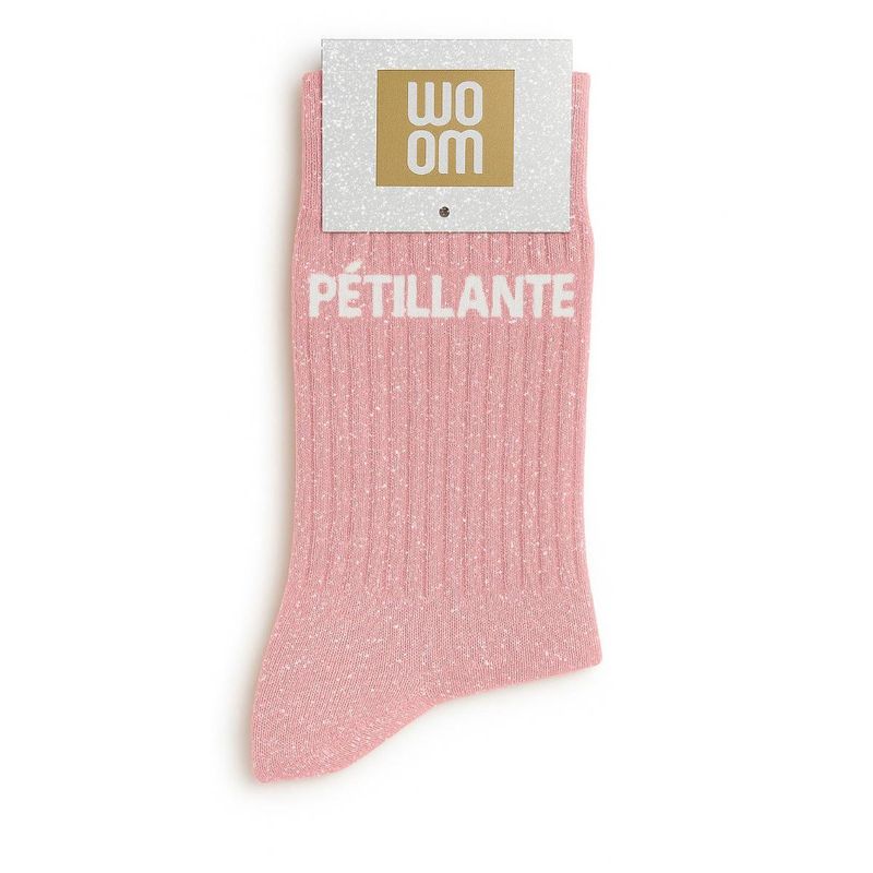 Chaussettes à Paillettes à Message "Pétillante" Rose
