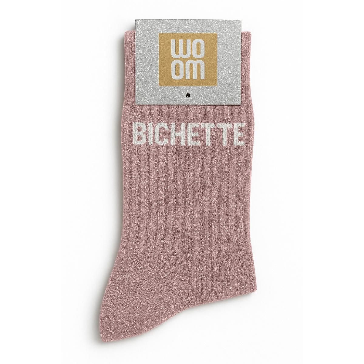 Chaussettes à Paillettes à Message "Bichette" Rose Gold