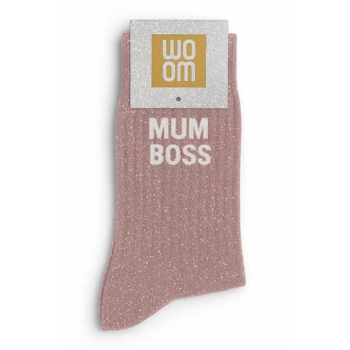 Chaussettes à Paillettes à Message "Mum Boss" Rose Gold