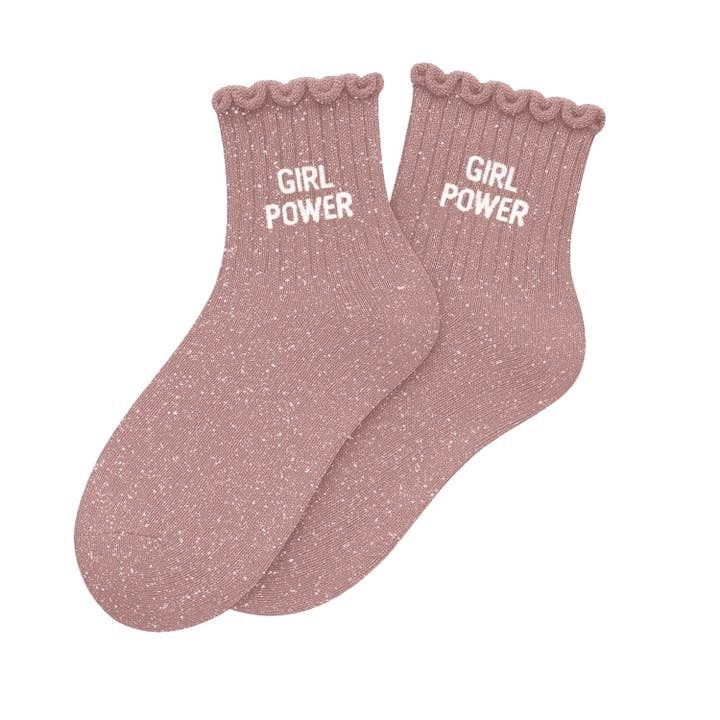 Chaussettes Enfant à Paillettes "Girl Power" Rose