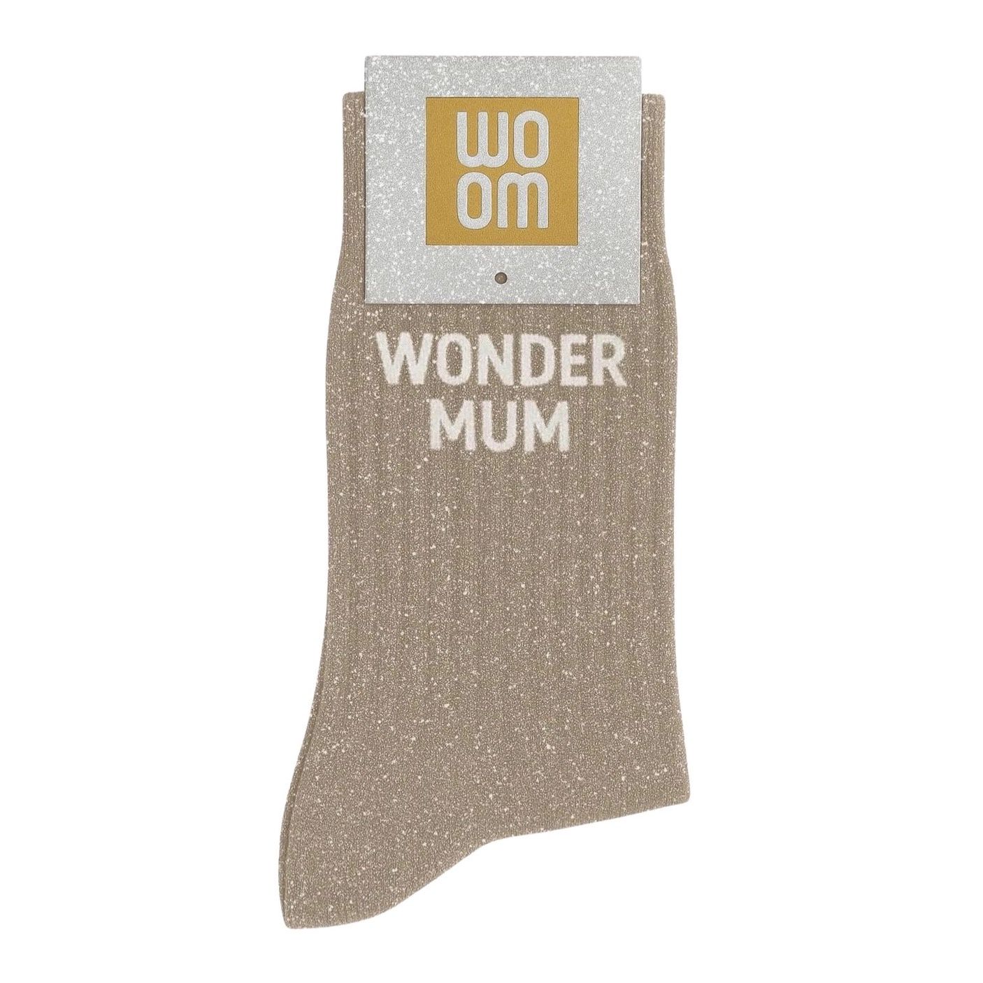 Chaussettes à Paillettes à Message "Wonder Mum" Beige