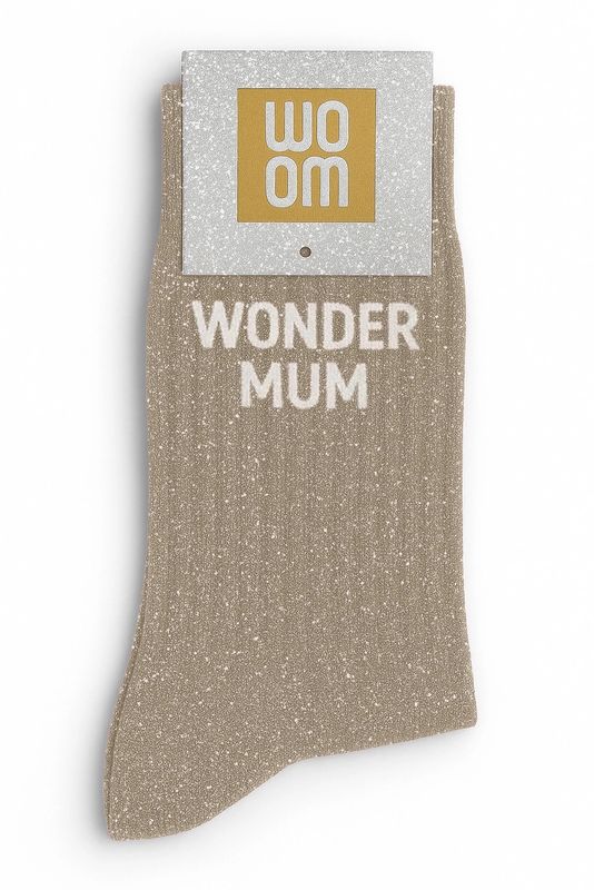 Chaussettes à Paillettes à Message "Wonder Mum" Beige