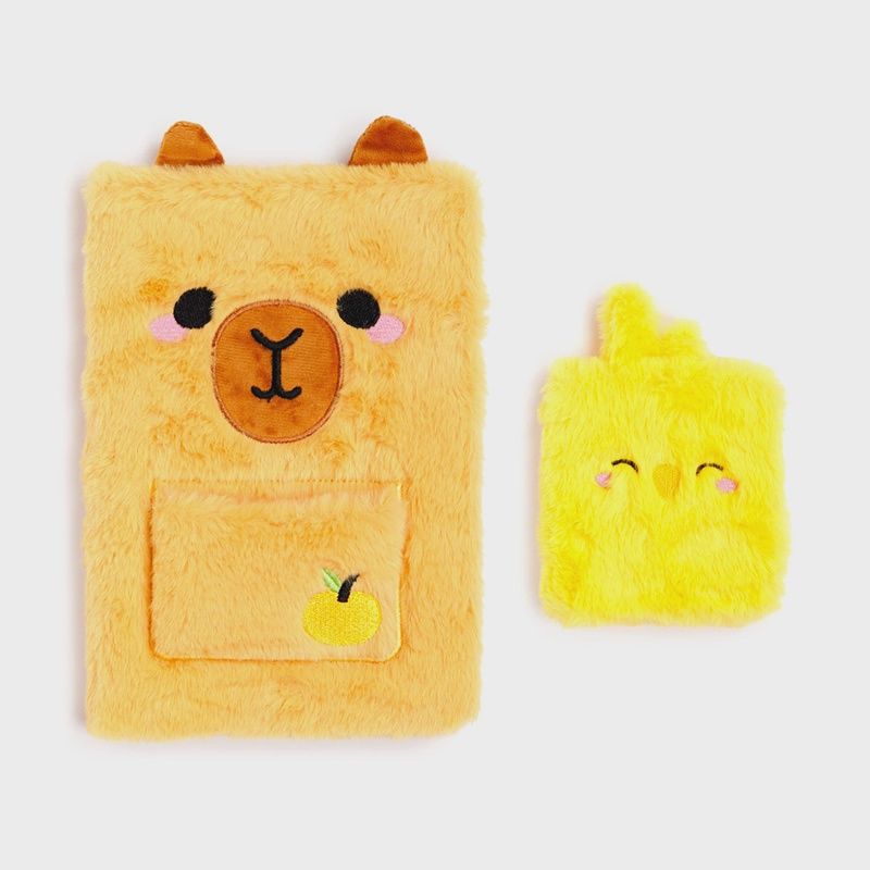 Carnet en peluche Capybara avec pochette et mini carnet