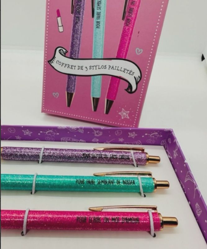 Coffret de 3 stylos à paillettes