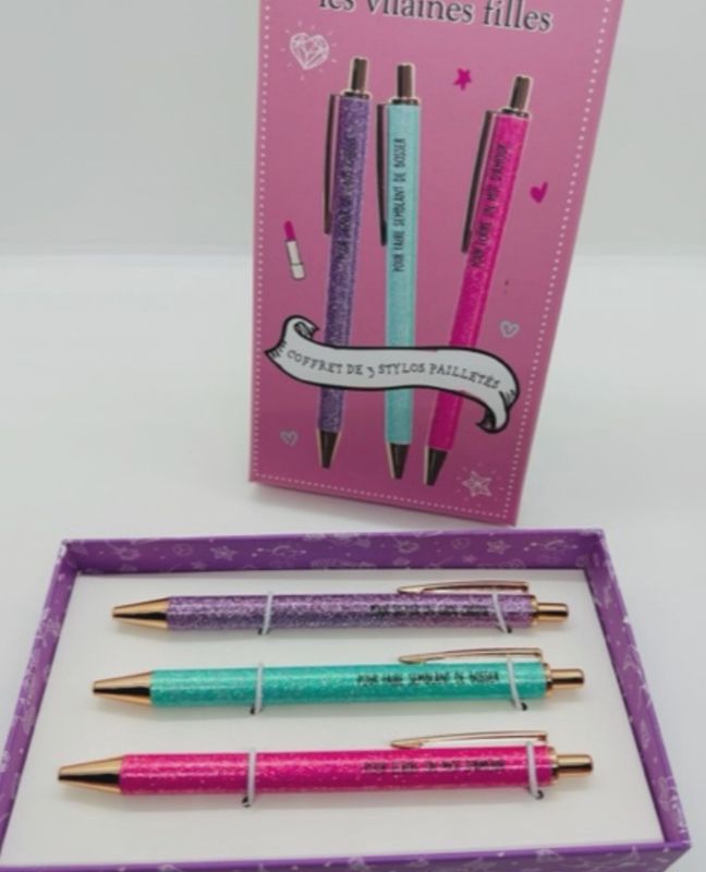 Coffret de 3 stylos à paillettes