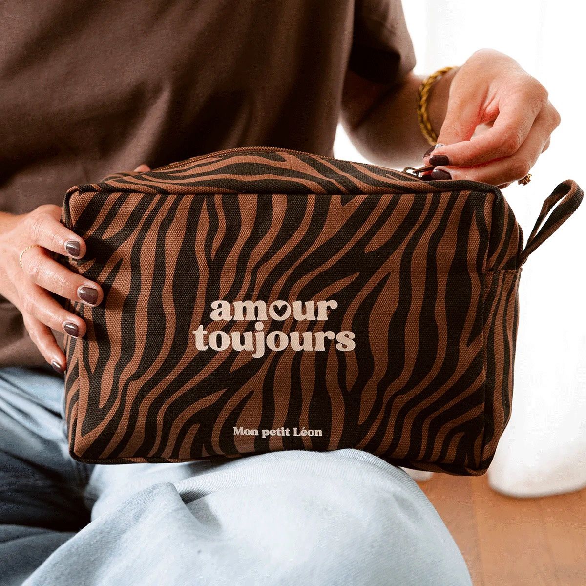 Trousse de toilette coton - Zèbre foncé, Amour toujours