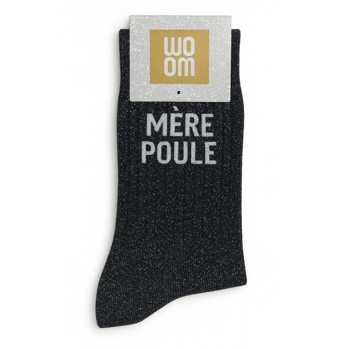 Chaussettes à Paillettes à Message "Mère Poule" Noir