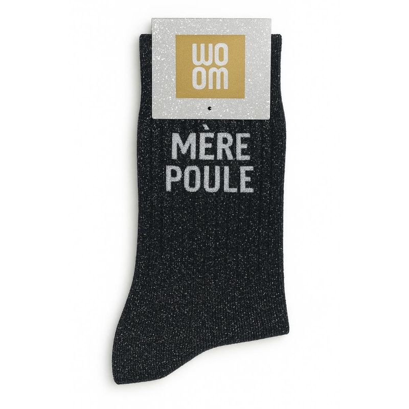 Chaussettes à Paillettes à Message "Mère Poule" Noir