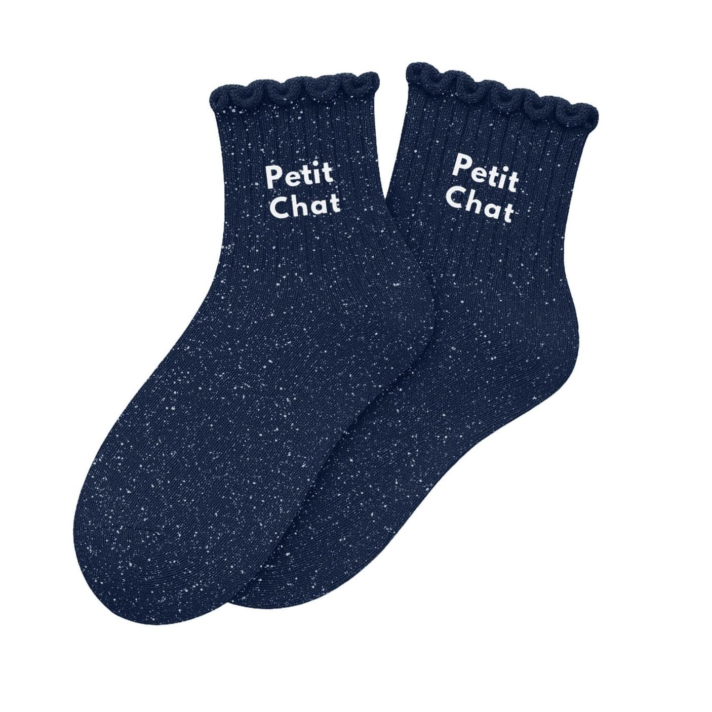 Chaussettes Enfant à Paillettes "Petit Chat" Marine