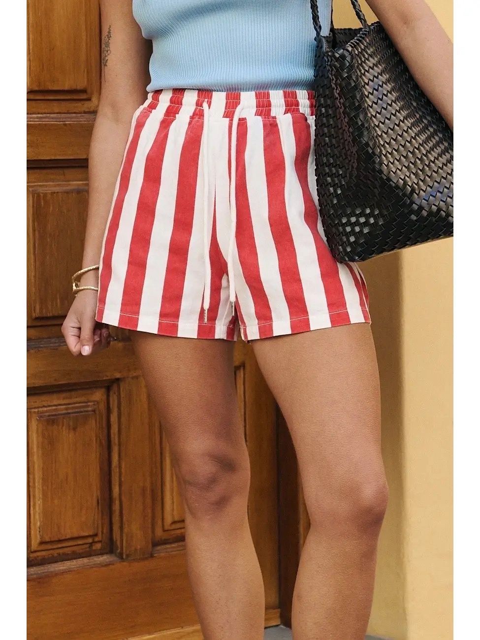 Short En Toile De Coton Rayée