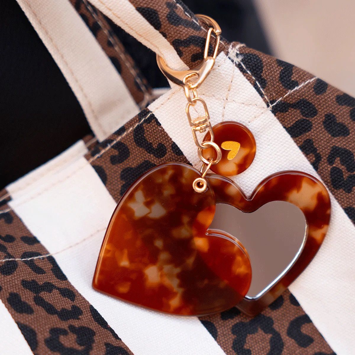 Porte-clés miroir Léopard - Coeur doré