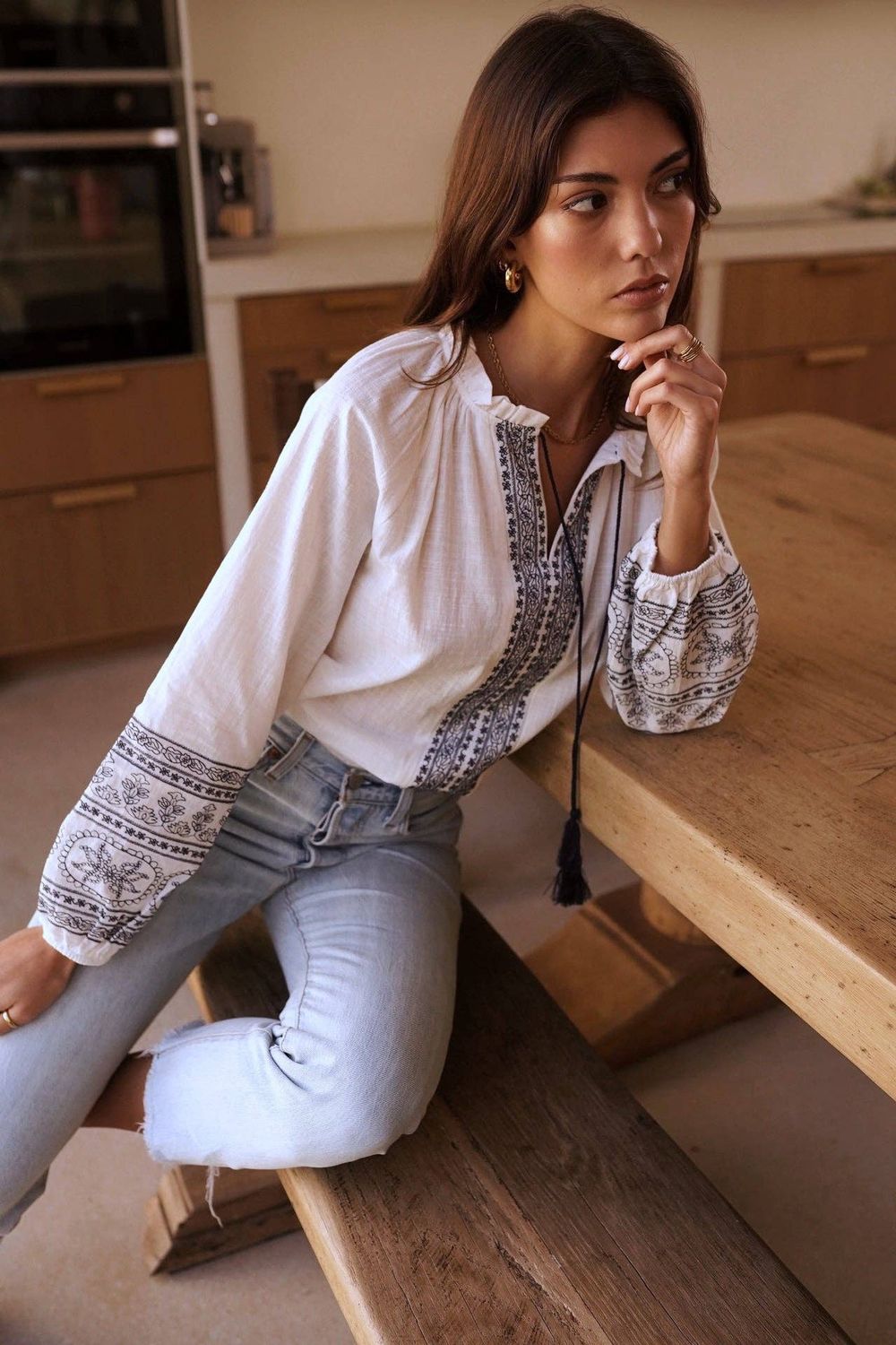 Blouse - Béryl, Couleur: Blanc - Bleu, Taille: M/L