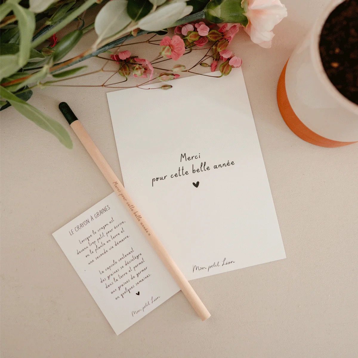 Kit Crayon à planter + Carte A6 citation - Merci pour cette belle année