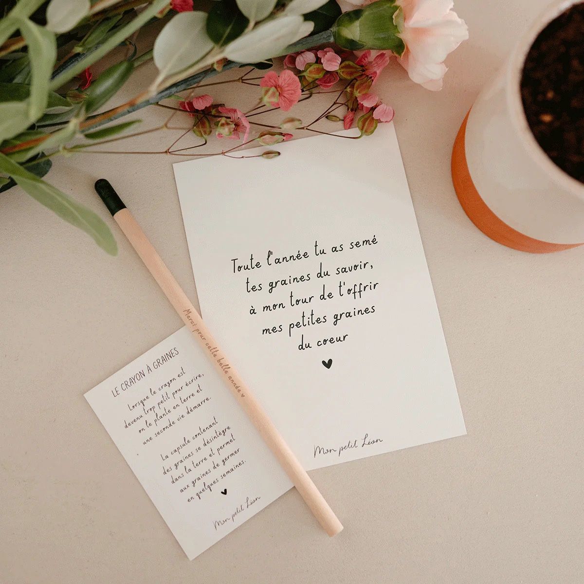 Kit Crayon à planter + Carte A6 citation - Les graines du coeur