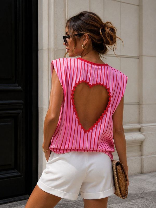 T-Shirt rayé - Dos coeur ajouré
