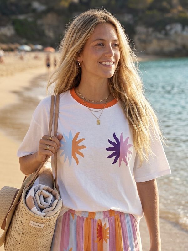 T-Shirt - Soleil Et Col Coloré Orange