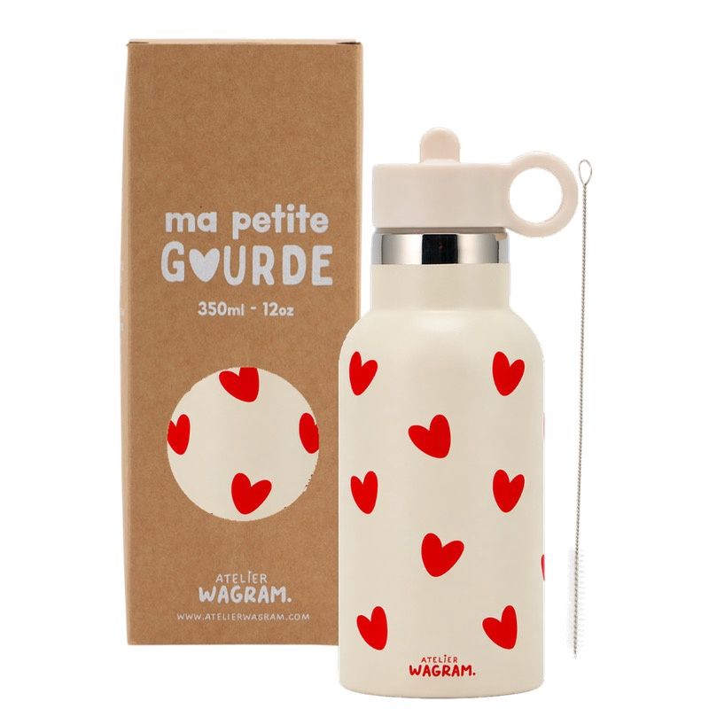 Gourde 350ml - Crème coeurs rouges
