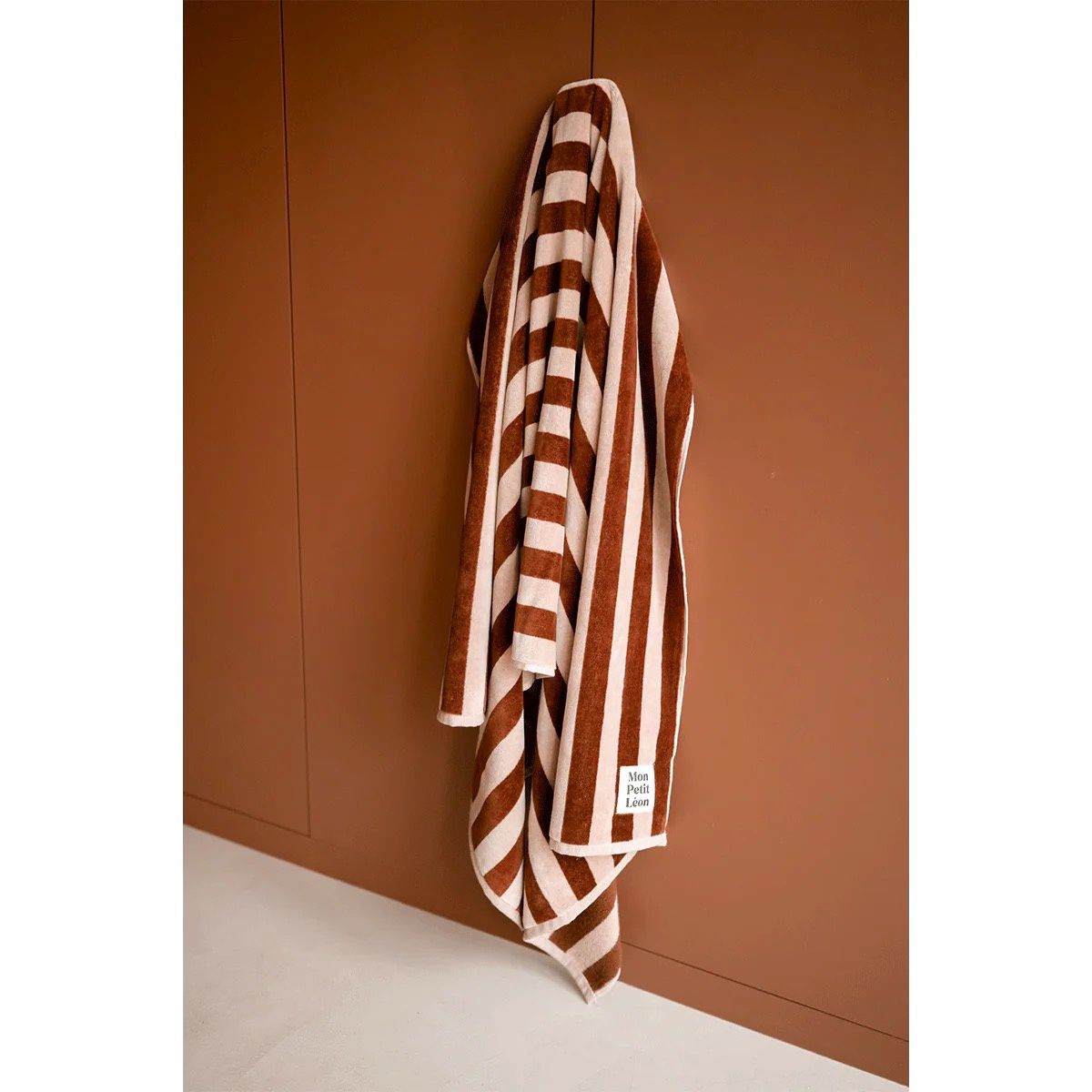 Serviette de bain - Rayures marrons et beiges