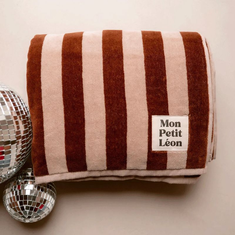 Serviette de bain - Rayures marrons et beiges