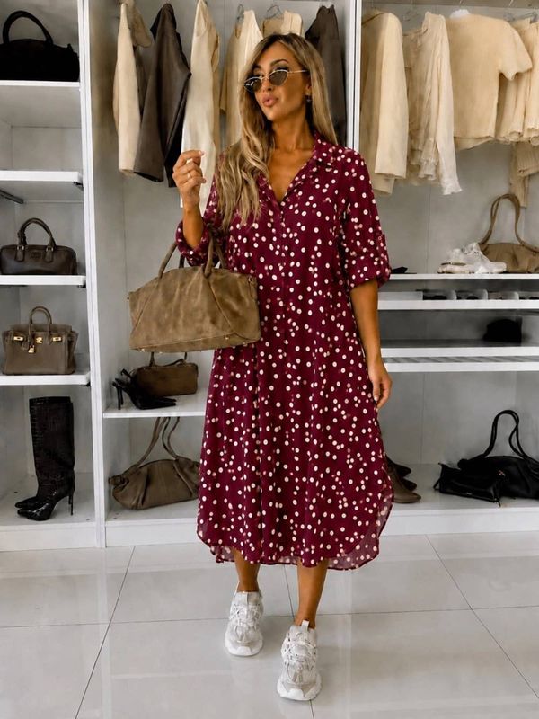 Robe chemise imprimée pois – Coupe ample et fluide