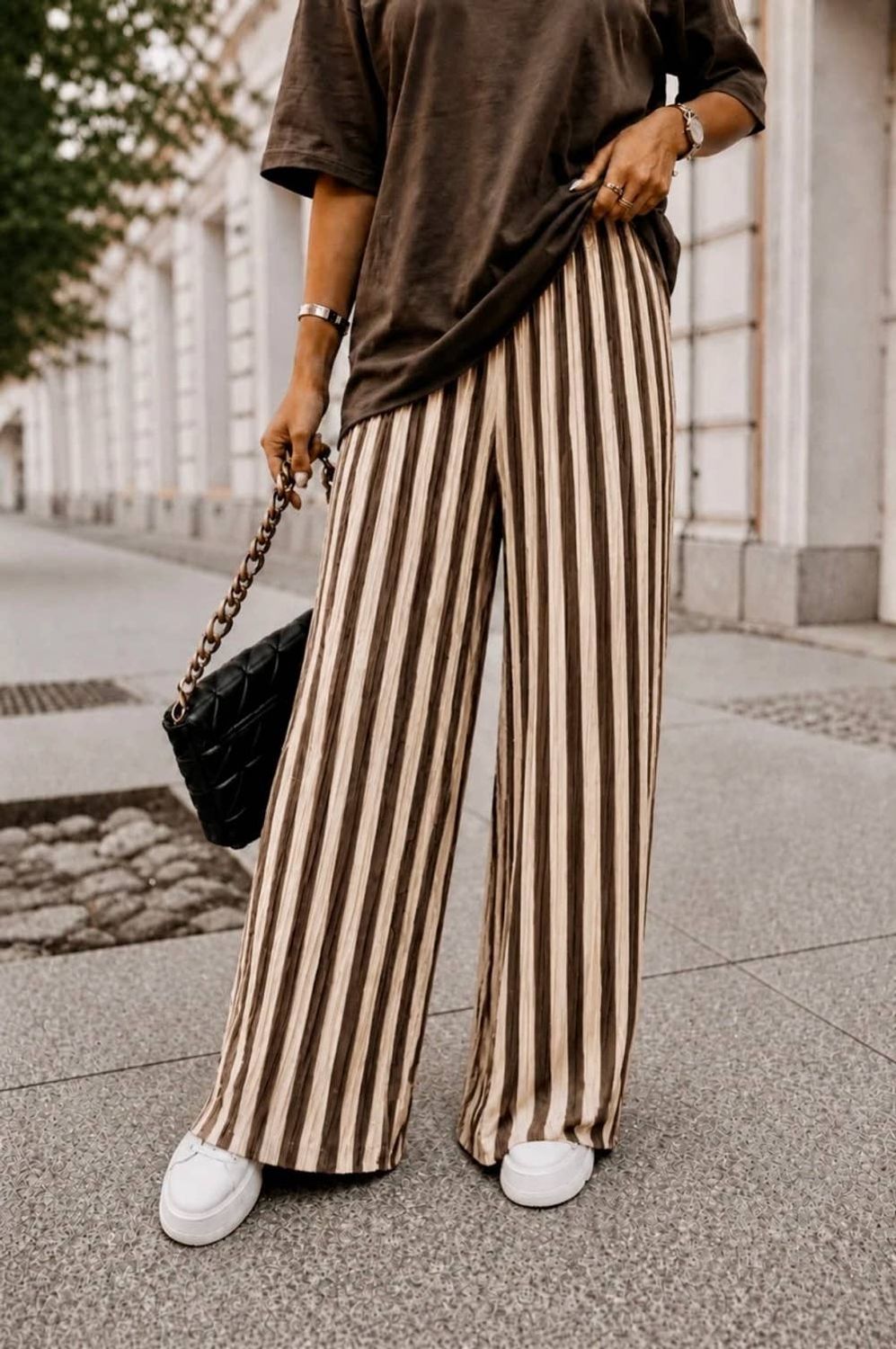 Pantalon large plissé imprimé doublure viscose, Color: Écru