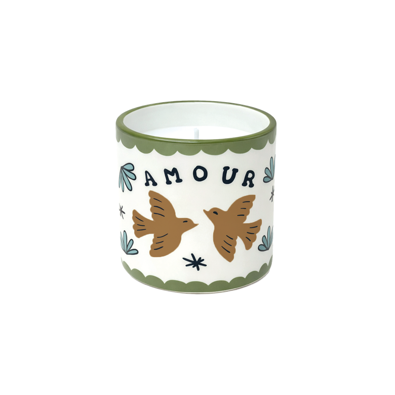 Bougie muse amour oiseaux ambre D8 H8cm