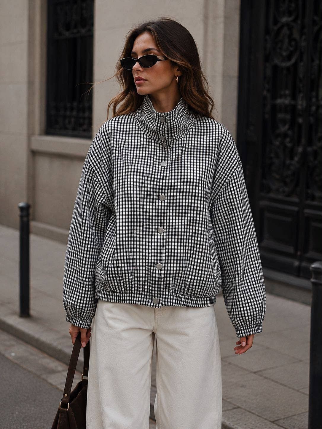 Veste boutonnée à carreaux, Taille: Taille unique