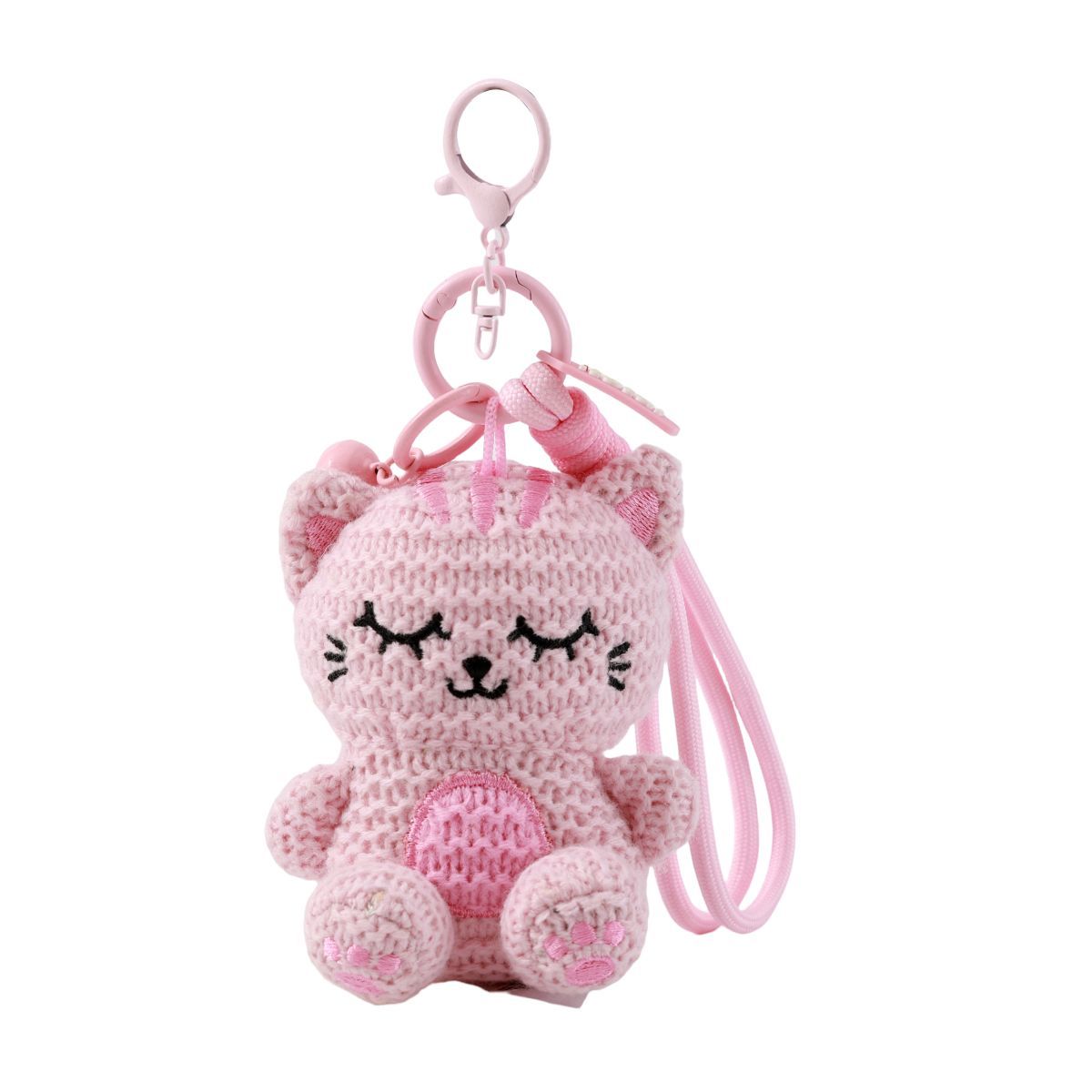 Porte-clés au crochet - Chat rose