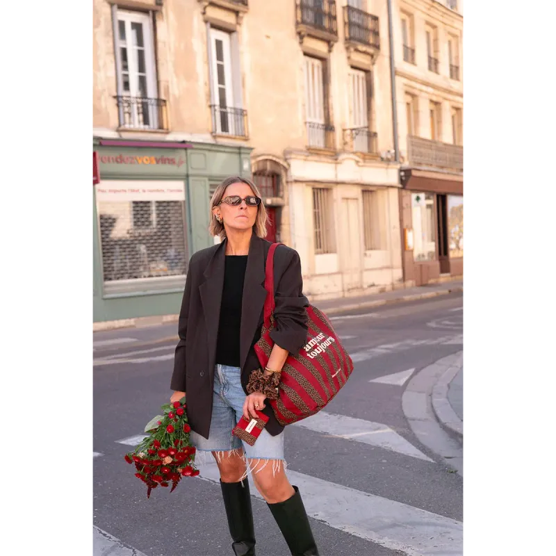 Cabas XXL Rayures Léopard Cherry - amour toujours