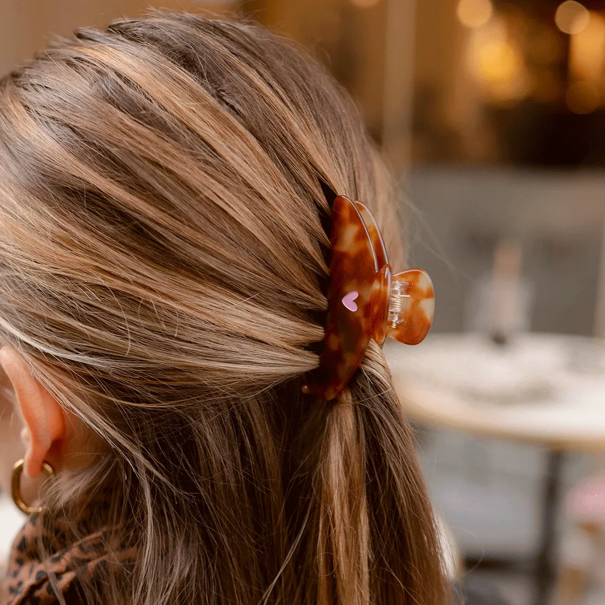 Pince à cheveux - petite - léopard avec coeur rose