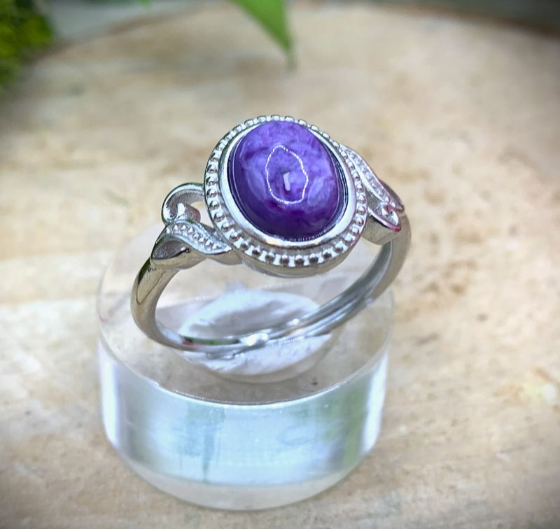 Charoite Bague ajustable acier inoxydable