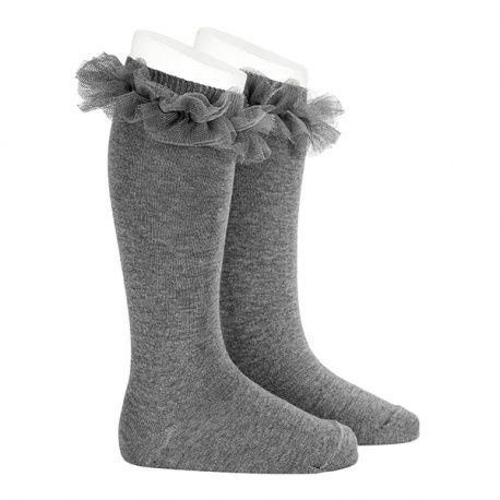 CONDOR TULLE RUFFLE RIB KNEE SOCKS