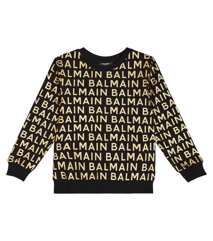 Balmain Kids Gold Logo Allover Sweatshirt