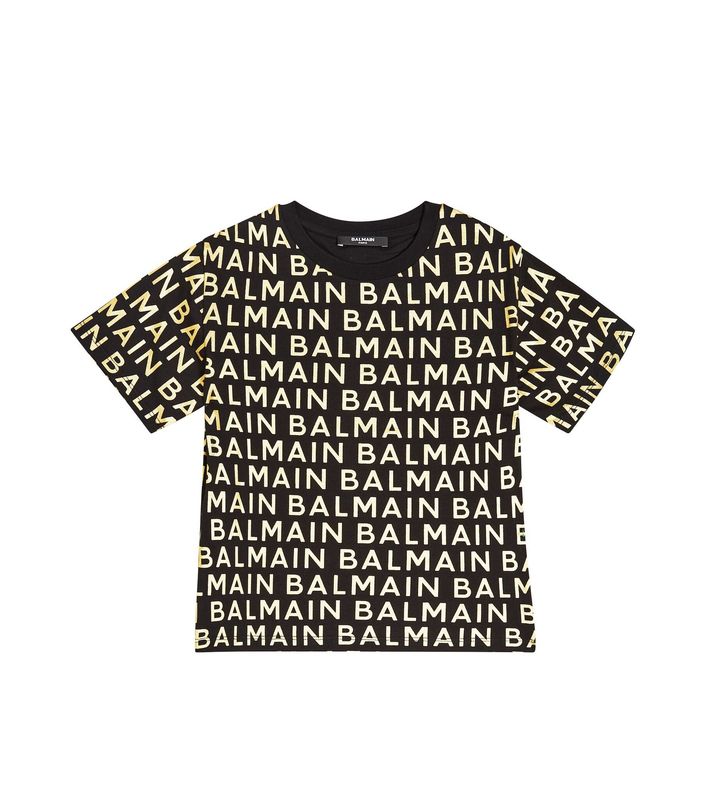 Balmain Kids Gold Allover Logo T-Shirt