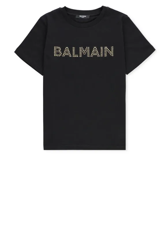 Balmain Kids Gold Embroidery Logo T-Shirt