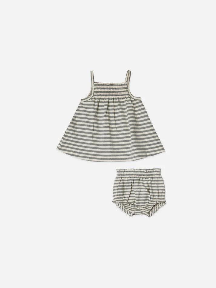 Quincy Mae Smocked Tank+Blommer, Color: Sea Green Stripe, Size: 0/3m
