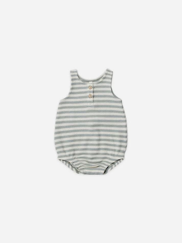 Quincy Mae Waffle Sleeveless Bubble Romper, Color: Sky Stripe, Size: 0/3m