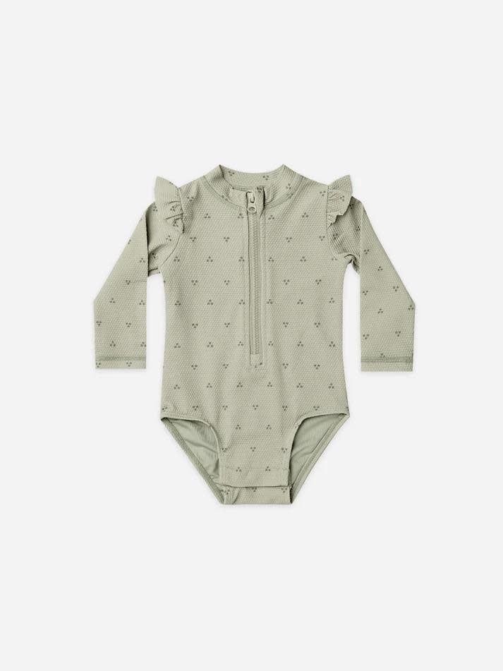 Quincy Mae Byron Rashguard One-Piece, Color: Pistachio Dotty, Size: 0/3m