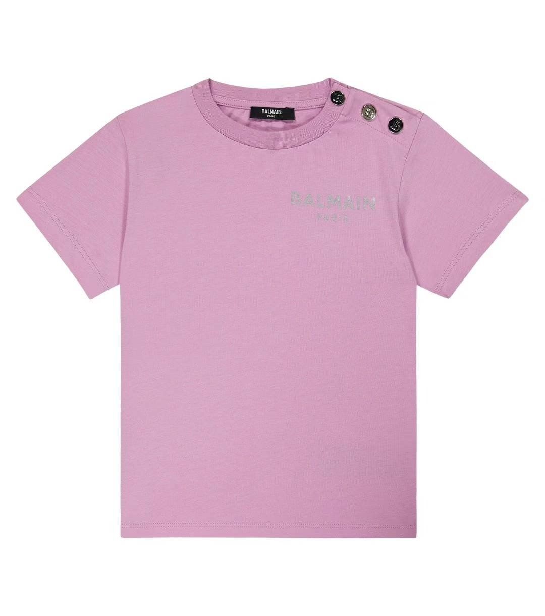 Balmain Logo Teens T-Shirt with Buttons, Color: Lilac, Size: 12Y