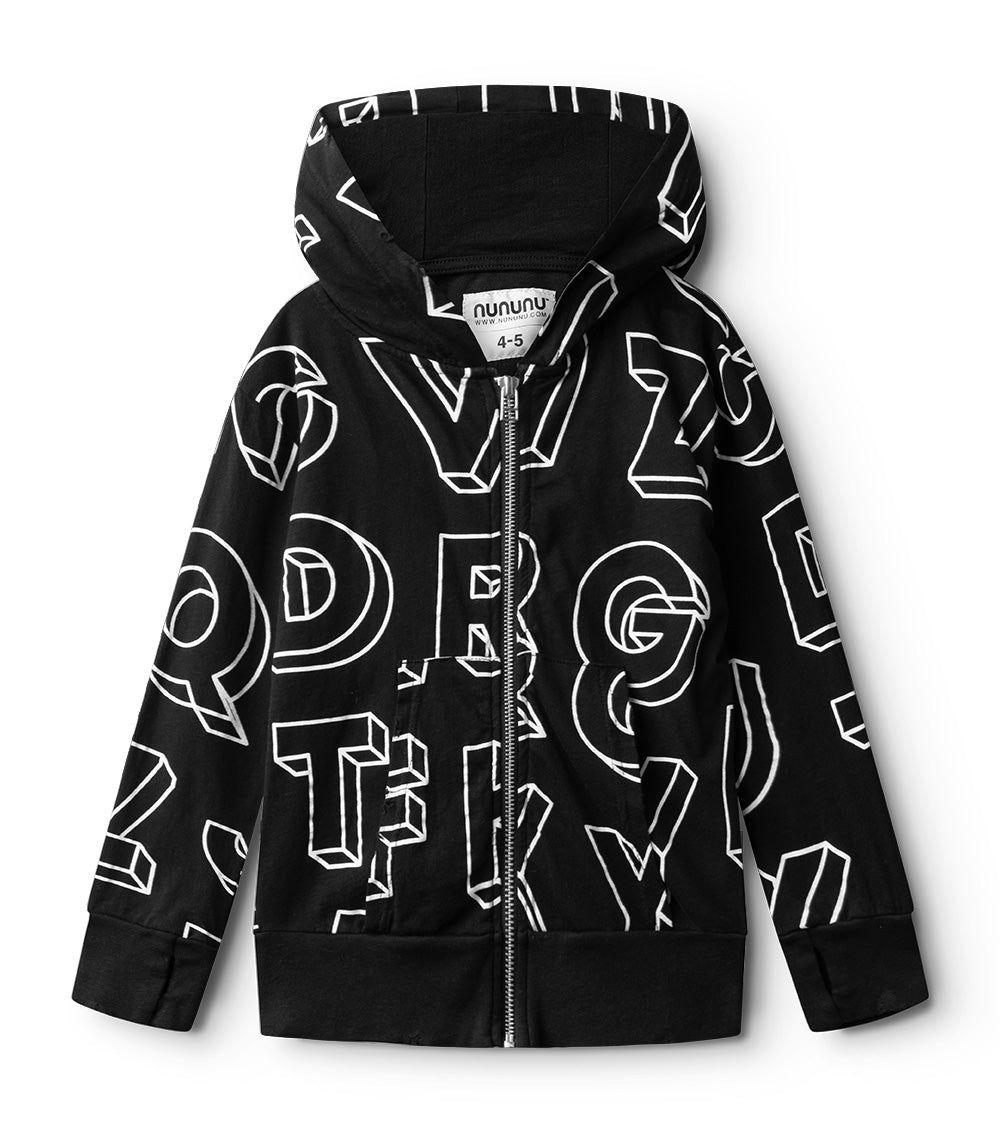 Nununu A-Z Light Zip Hoodie, Color: Black, Size: 6-7Y