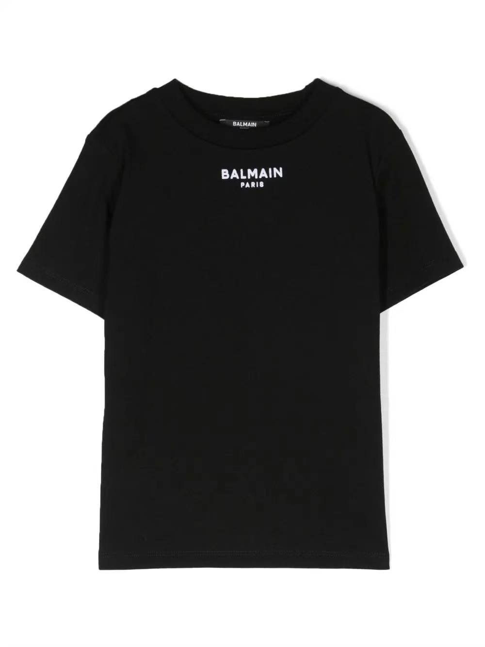 Balmain Embroidery Logo Teens T-Shirt, Color: Black, Size: 12Y