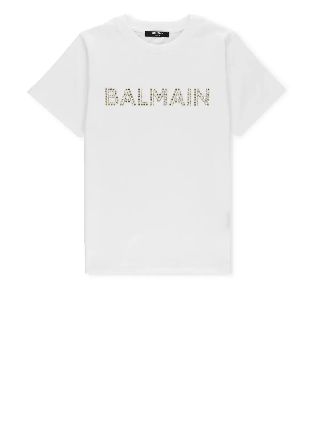  Balmain Teens Gold Embroidery Logo T-Shirt, Color: White, Size: 12y